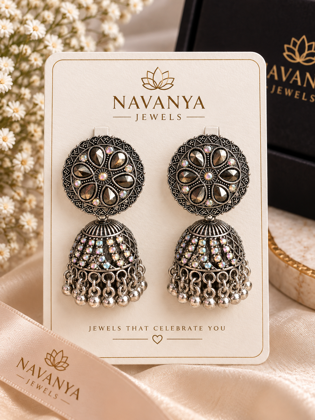 Navanya Antique Crystal Jhumka Earrings