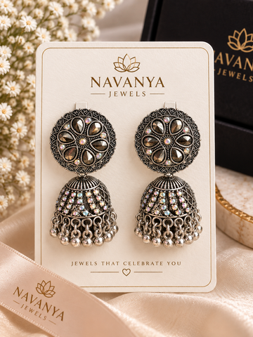 Navanya Antique Crystal Jhumka Earrings
