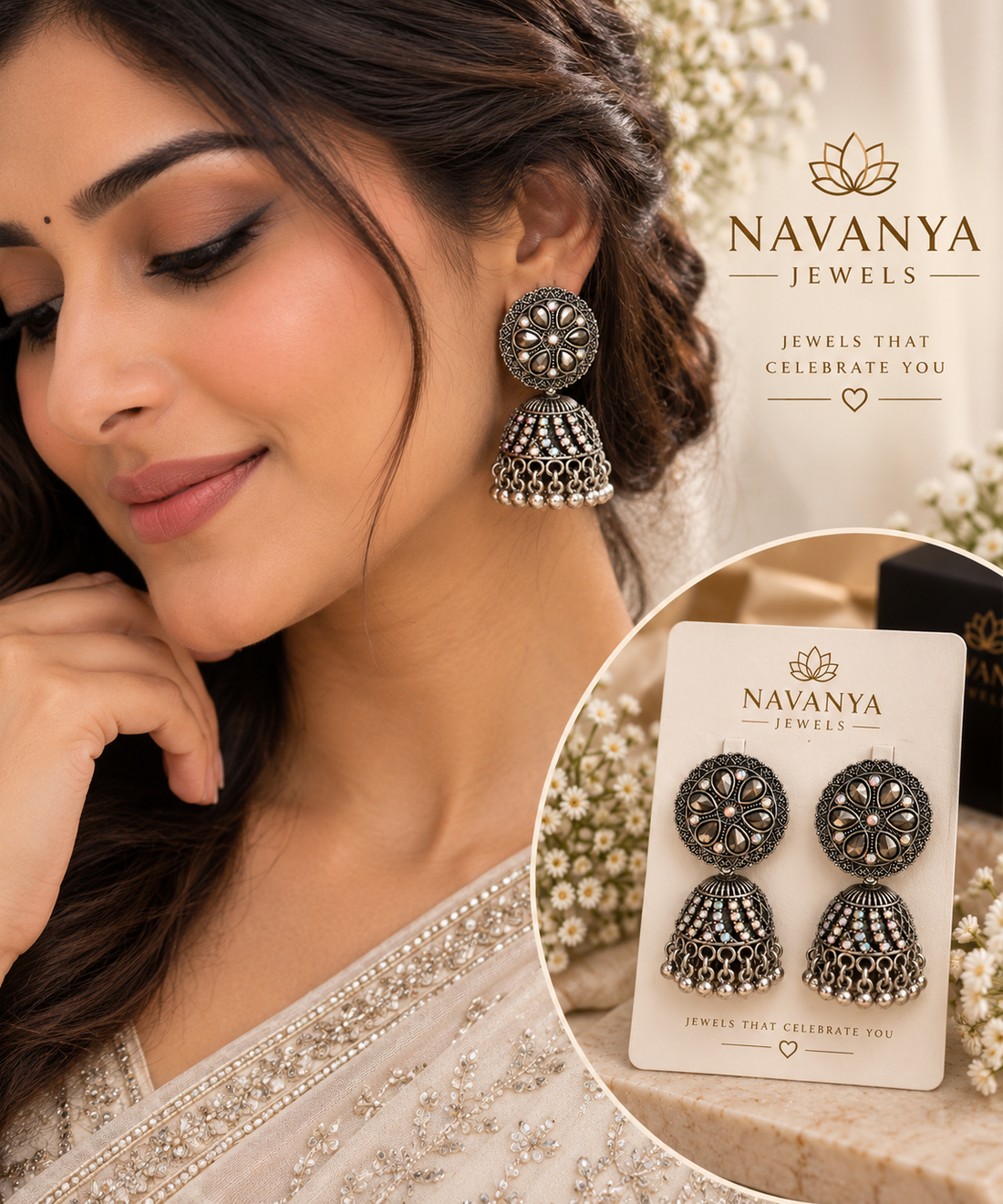 Navanya Antique Crystal Jhumka Earrings
