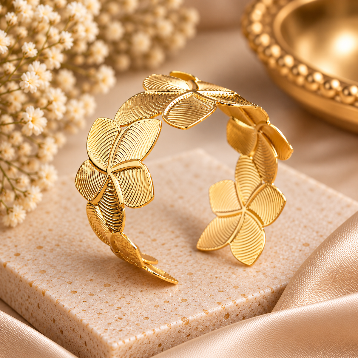 Navanya Golden Blossom Floral Cuff