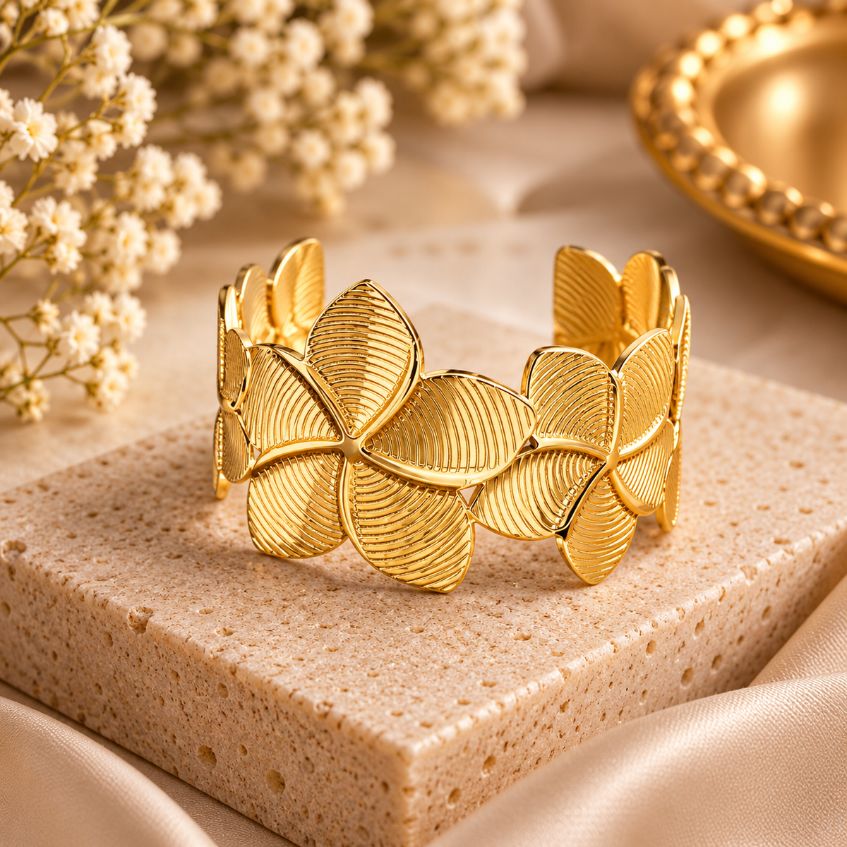 Navanya Golden Blossom Floral Cuff