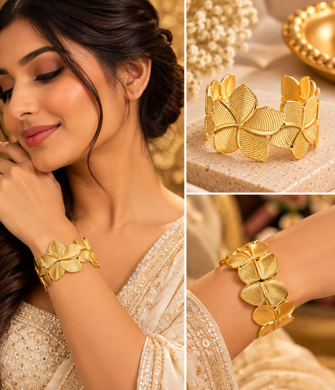 Navanya Golden Blossom Floral Cuff