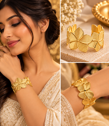 Navanya Golden Blossom Floral Cuff