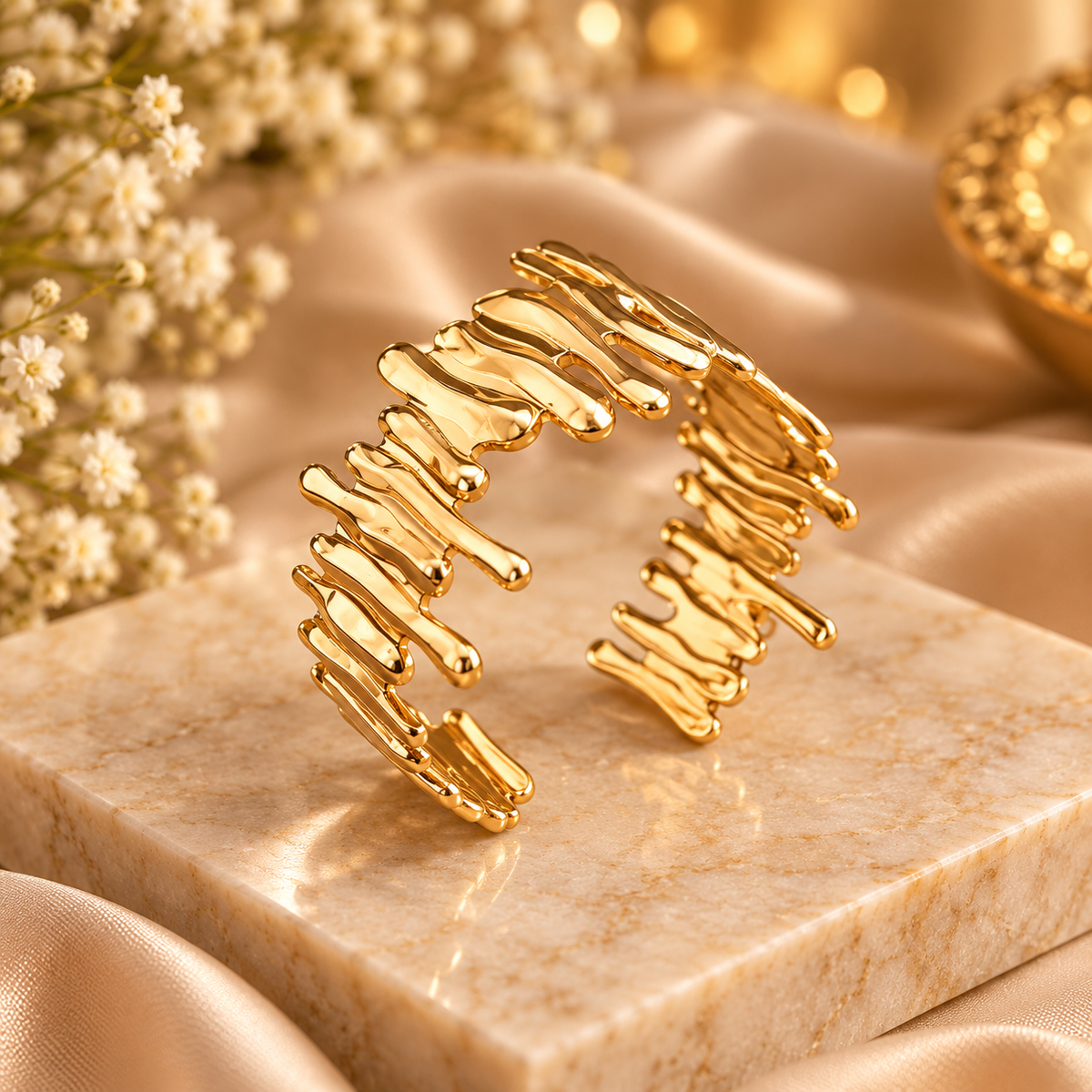 Navanya Golden Drip Sculptural Cuff