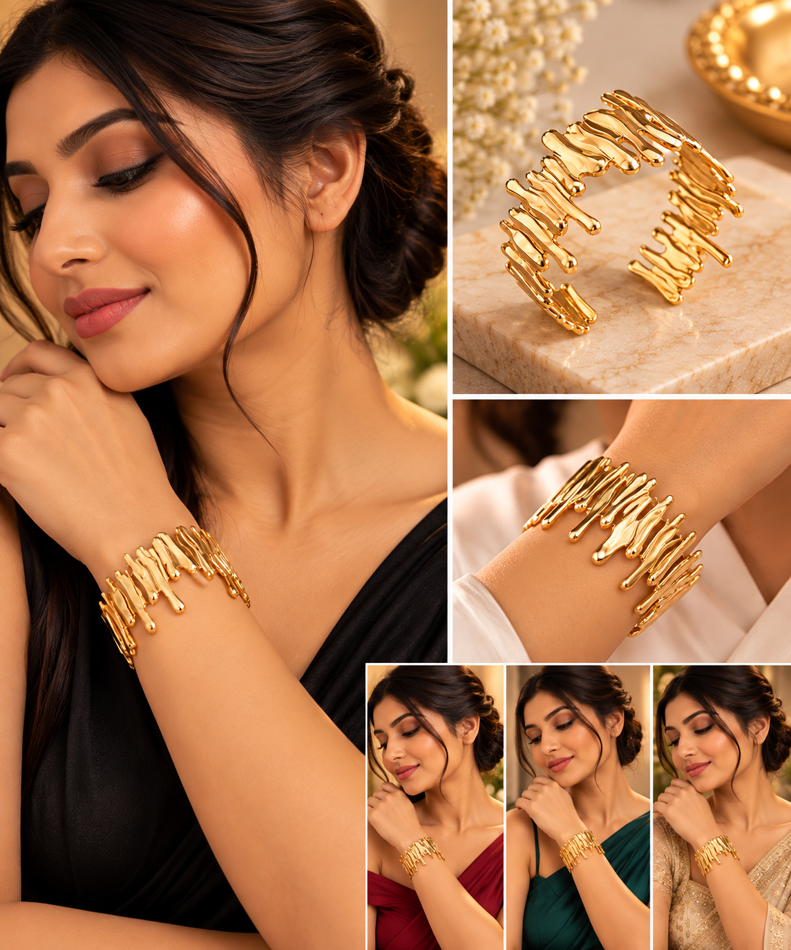Navanya Golden Drip Sculptural Cuff
