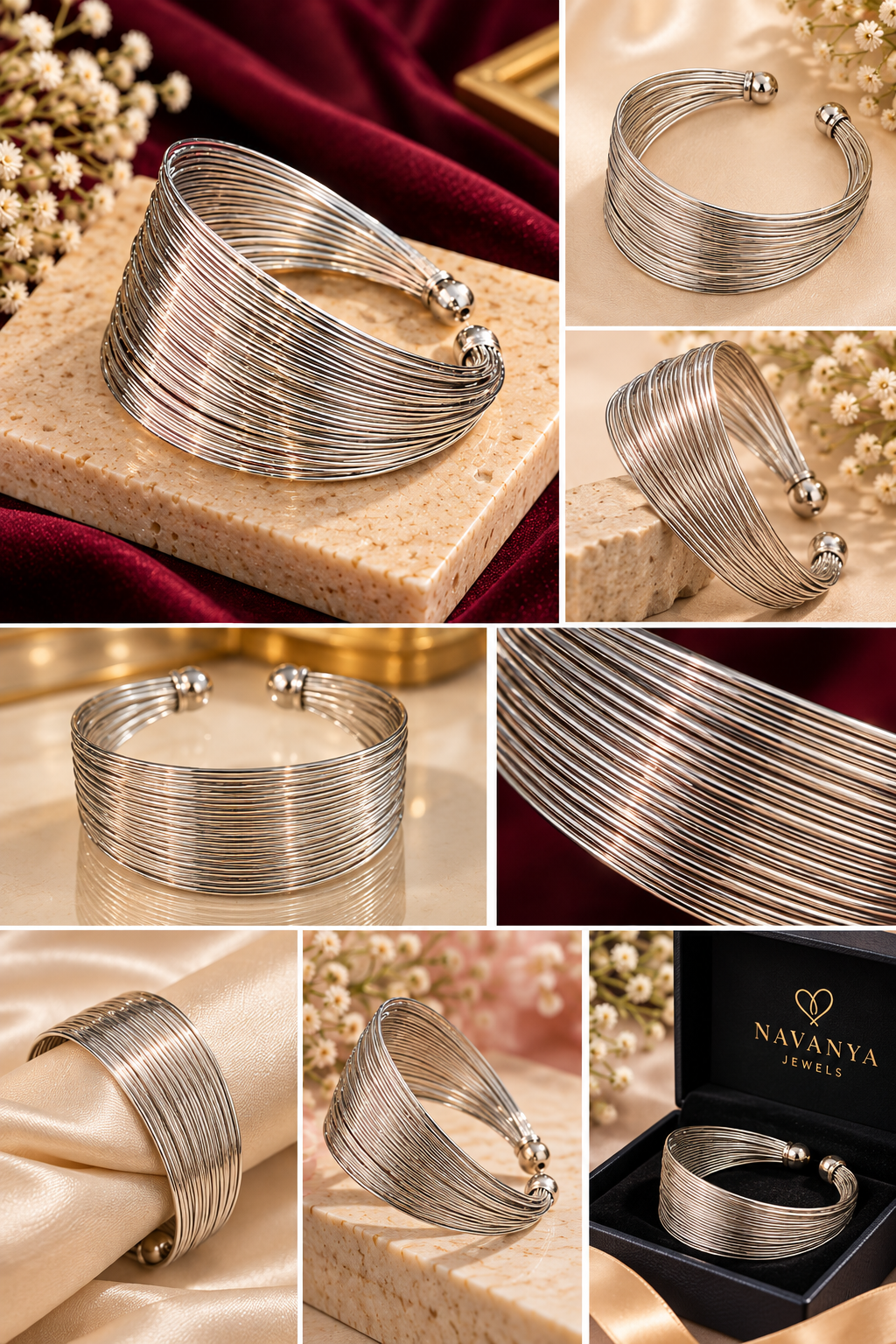 Navanya Silver Radiance Multi-Wire Cuff