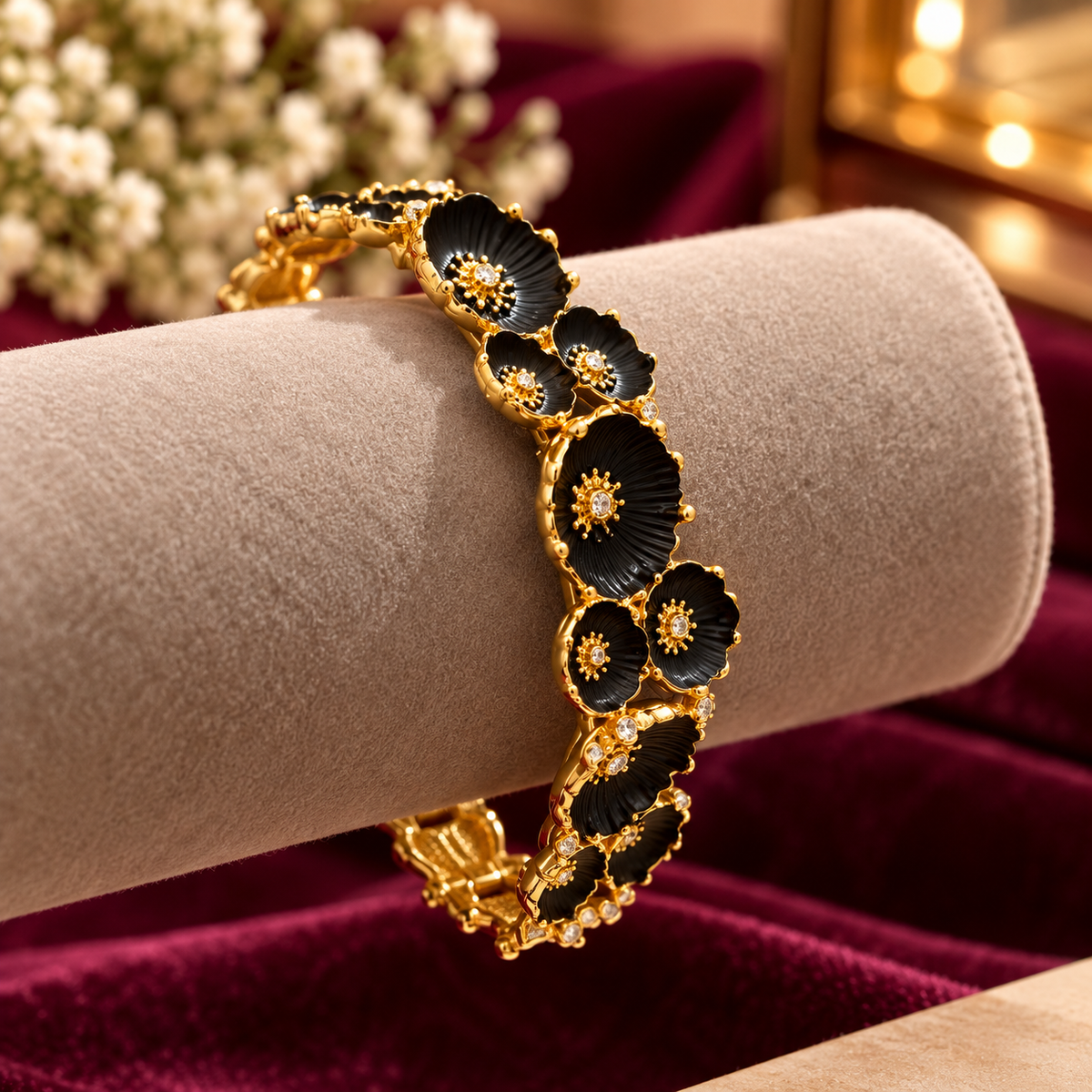 Navanya Black Blossom Gold Bracelet