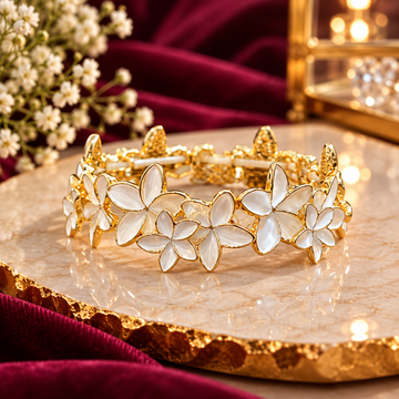 Navanya White Golden Blossom Floral Bracelet