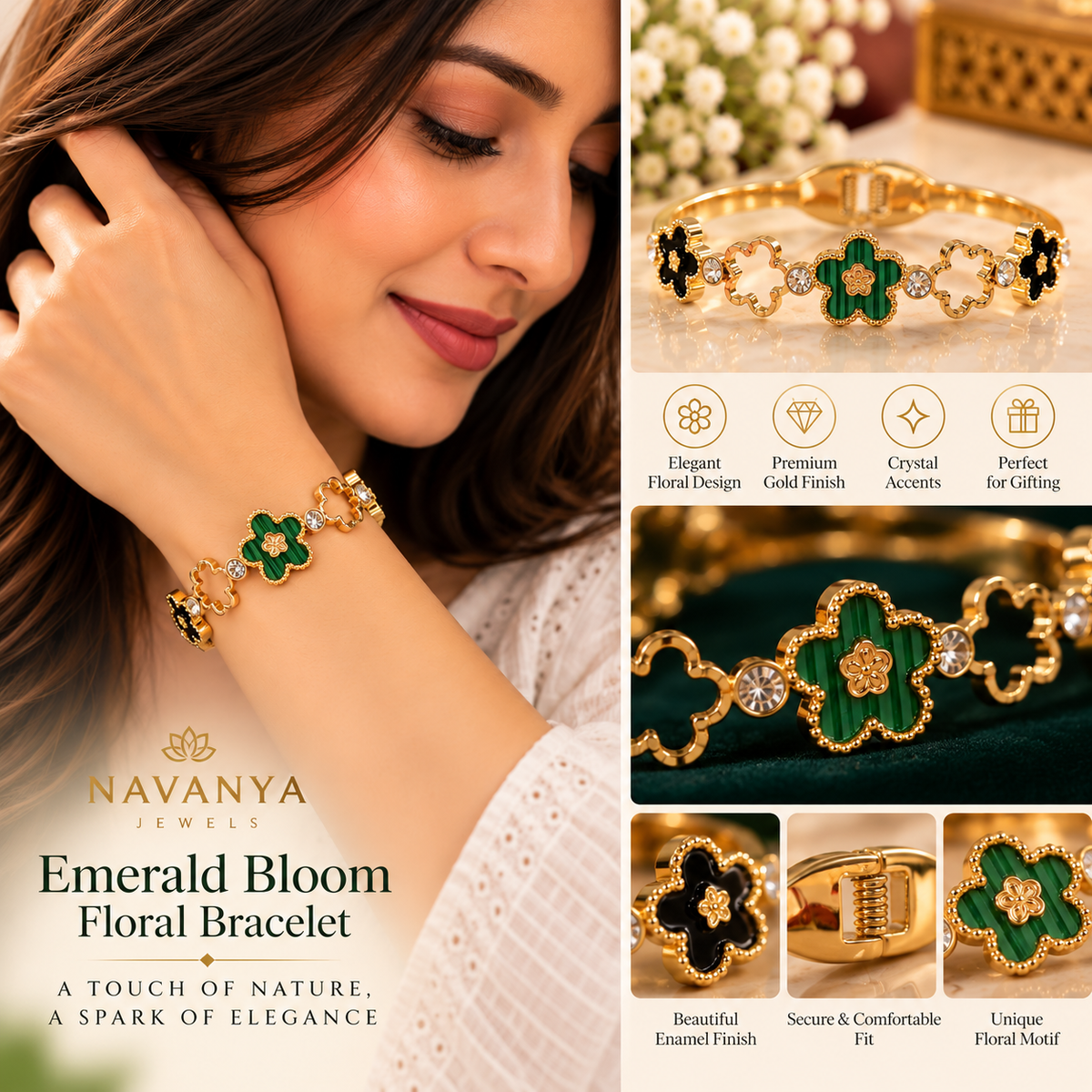 Navanya Floral Charm Bracelet