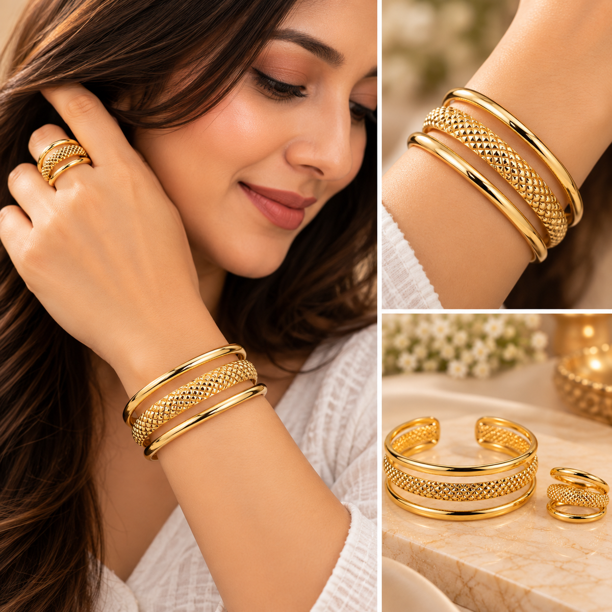 Navanya Luxe Textured Gold Cuff