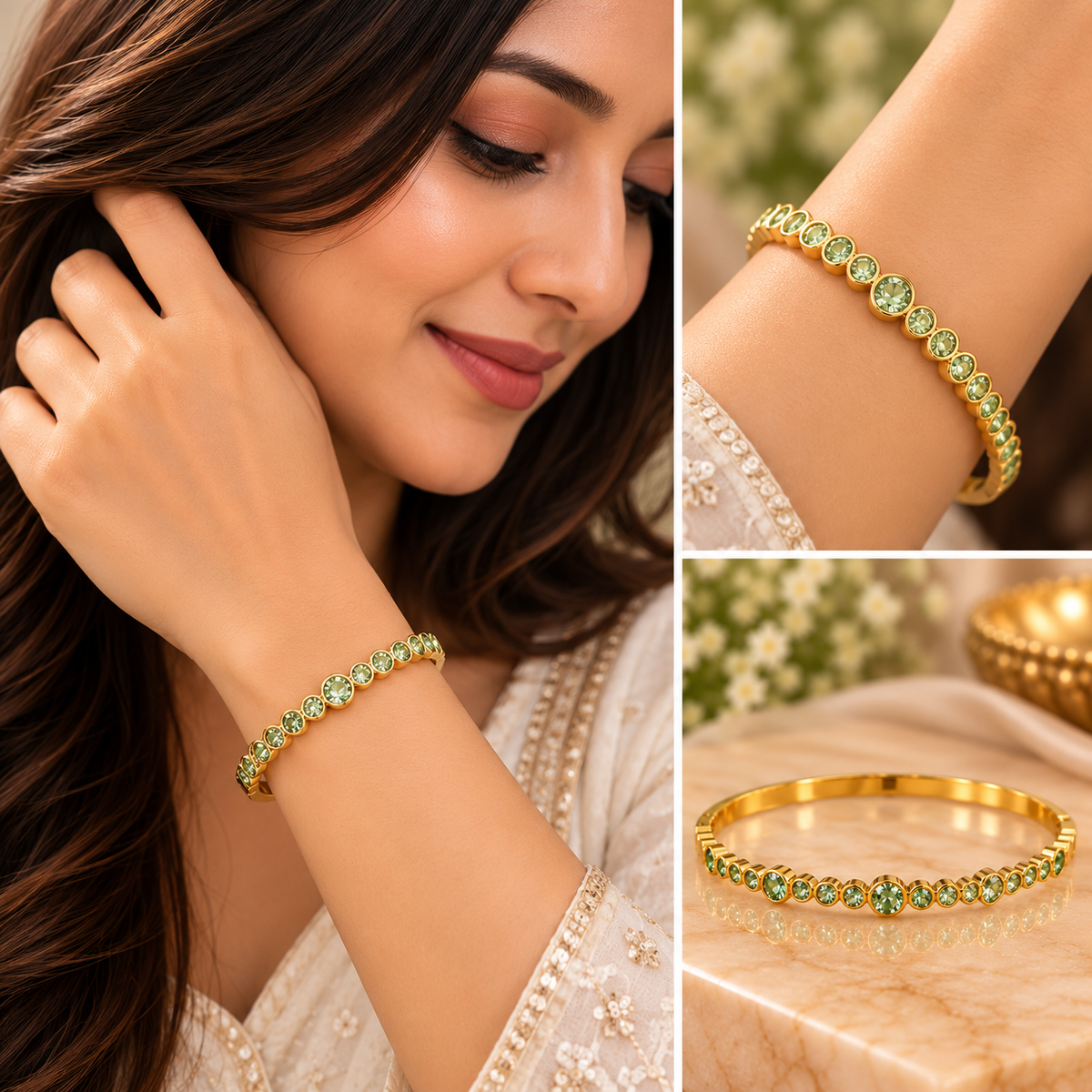 Navanya Emerald Glow Gold Bangle