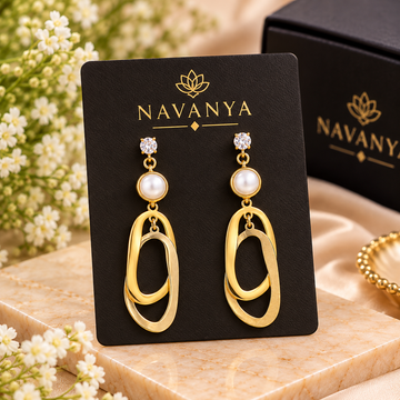 Navanya Pearl Elegance Gold Drop Earrings