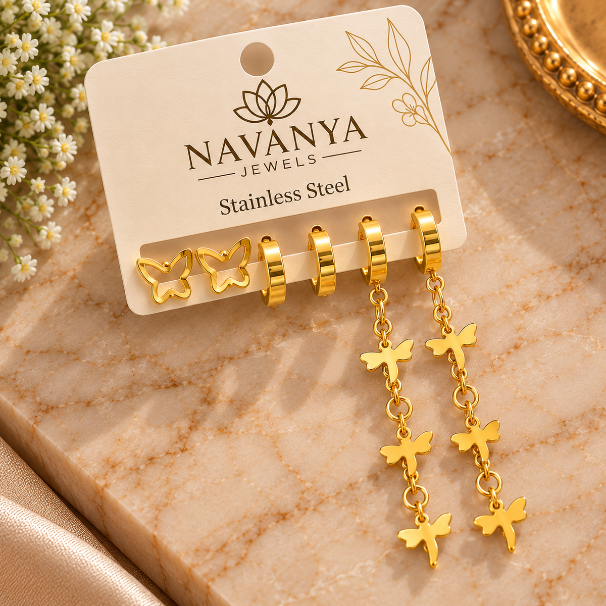 Navanya Butterfly Charm Cascade Earrings