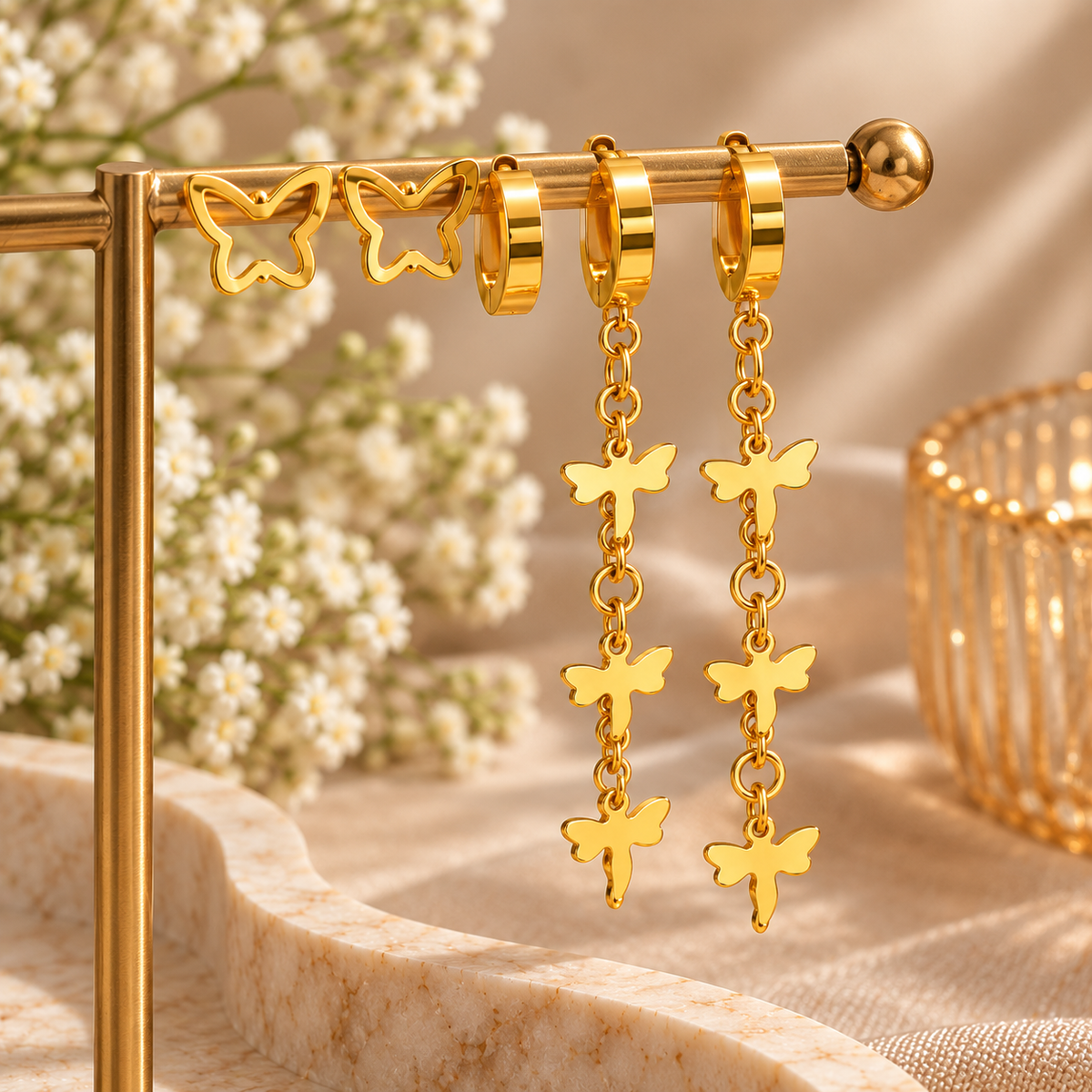 Navanya Butterfly Charm Cascade Earrings