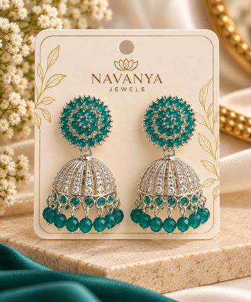 Emerald Grace Teal Jhumka Earrings