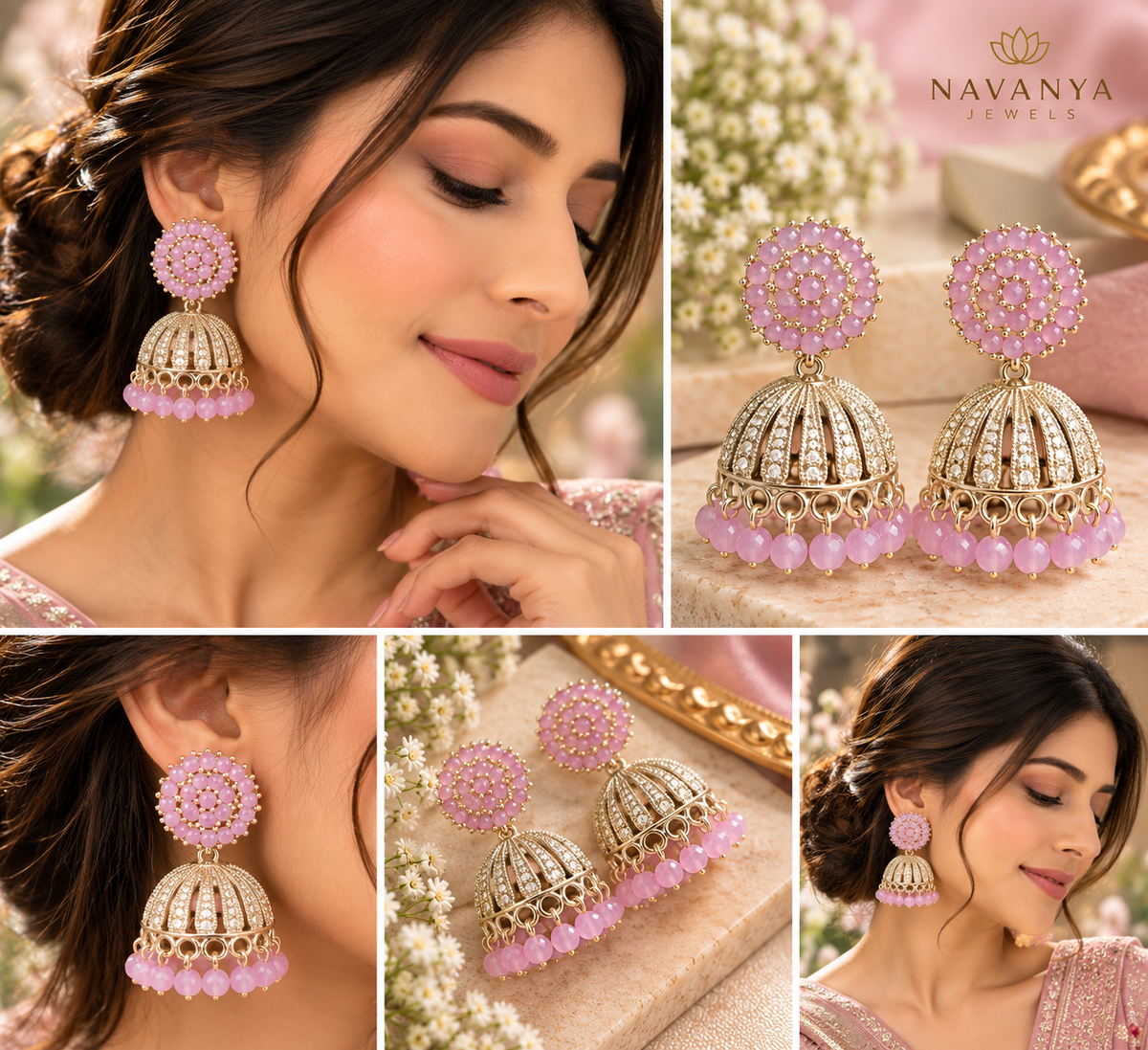 Blush Bloom Pink Jhumka Earrings