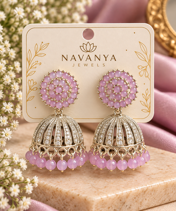 Blush Bloom Pink Jhumka Earrings