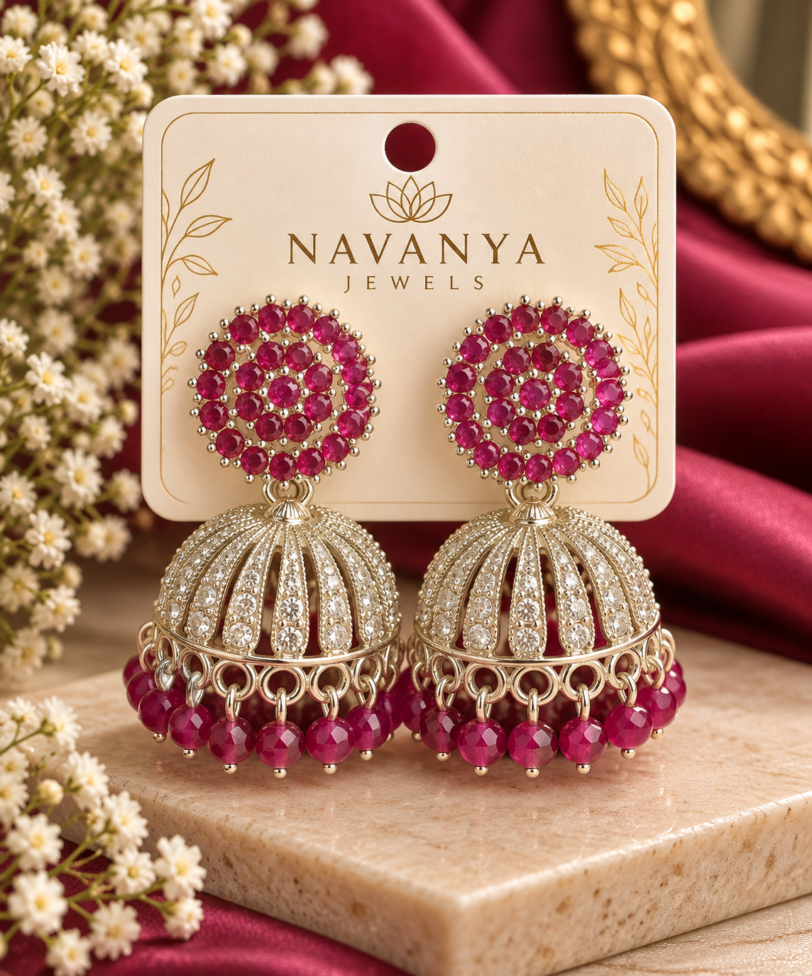 Ruby Radiance Magenta Jhumka Earrings