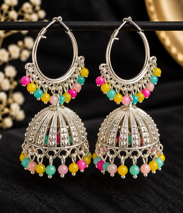 Colorful Silver Jhumka Earrings