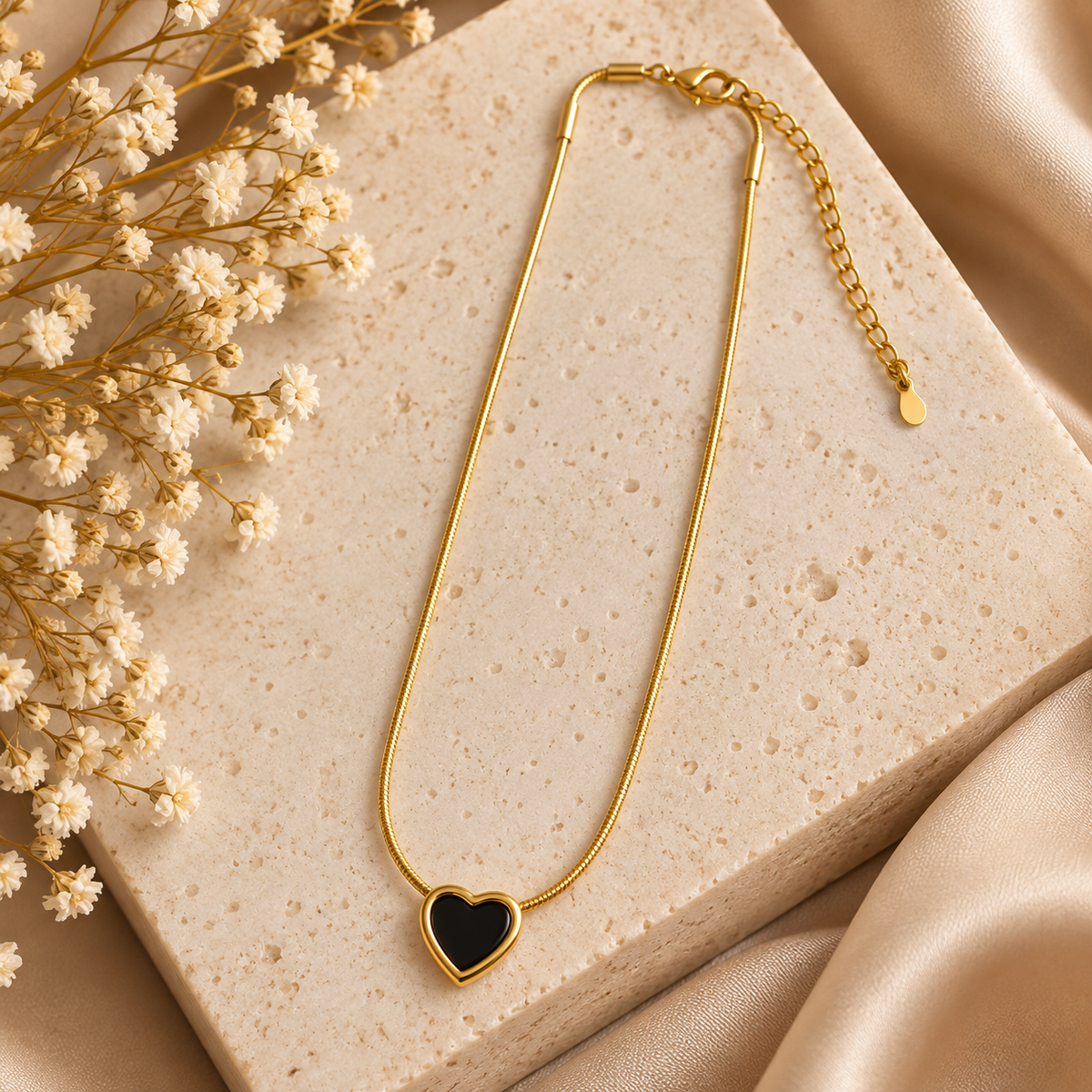 Navanya Black Heart Necklace