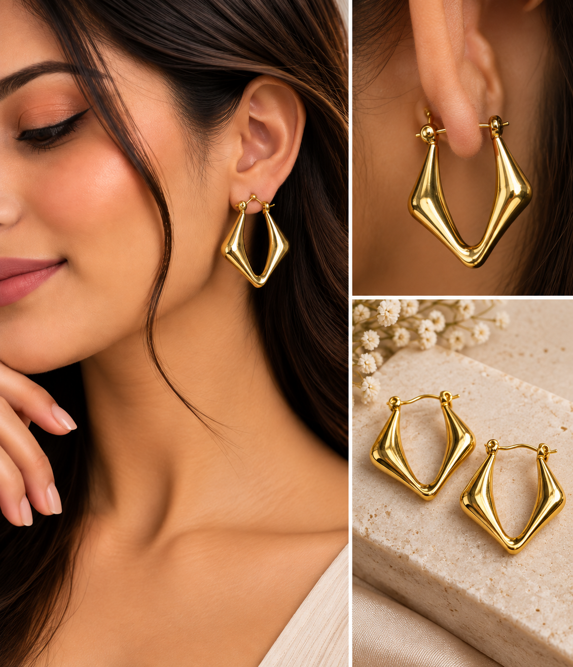 Golden Geometric Hoop Earring