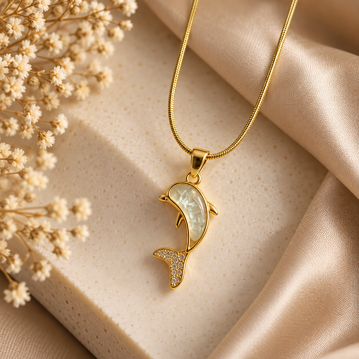 Lustrous Gold Dolphin Pendant Necklace