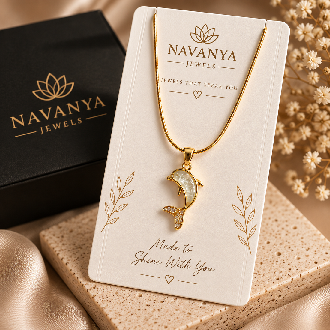 Lustrous Gold Dolphin Pendant Necklace