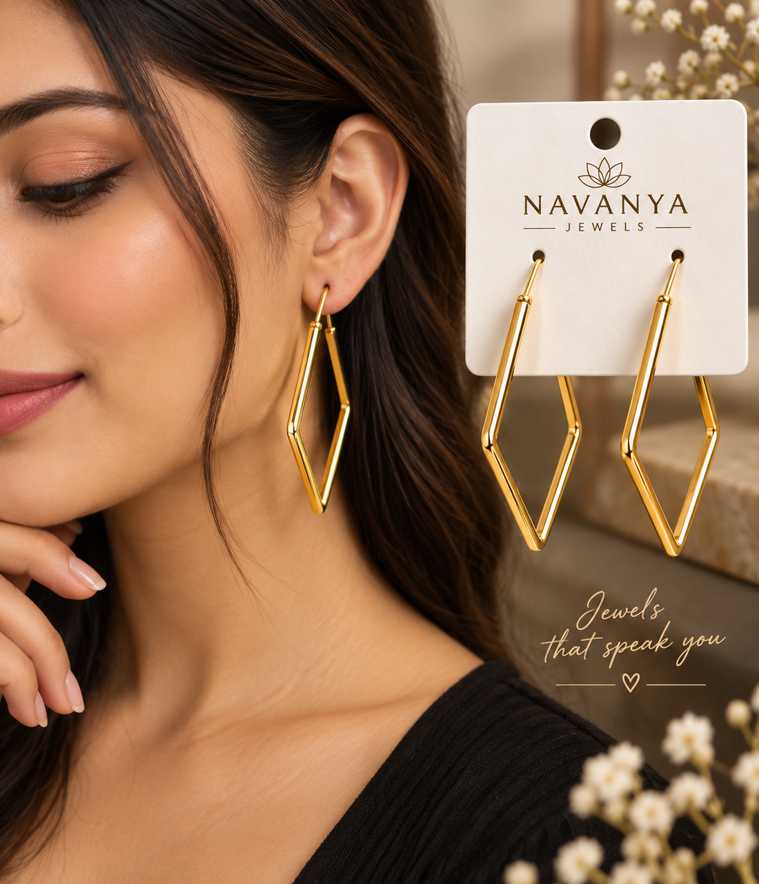 Navanya Geometric Gold Hoop Earrings