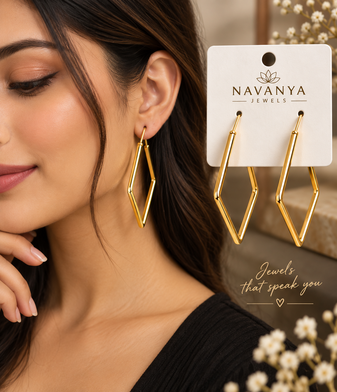Navanya Geometric Gold Hoop Earrings