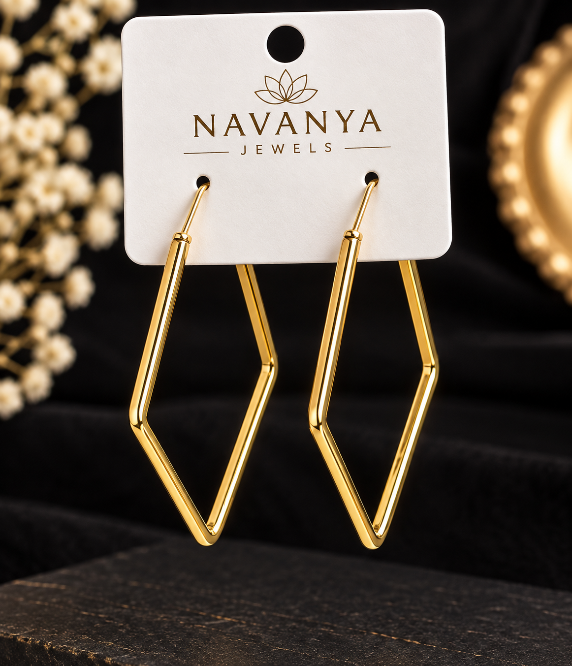 Navanya Geometric Gold Hoop Earrings