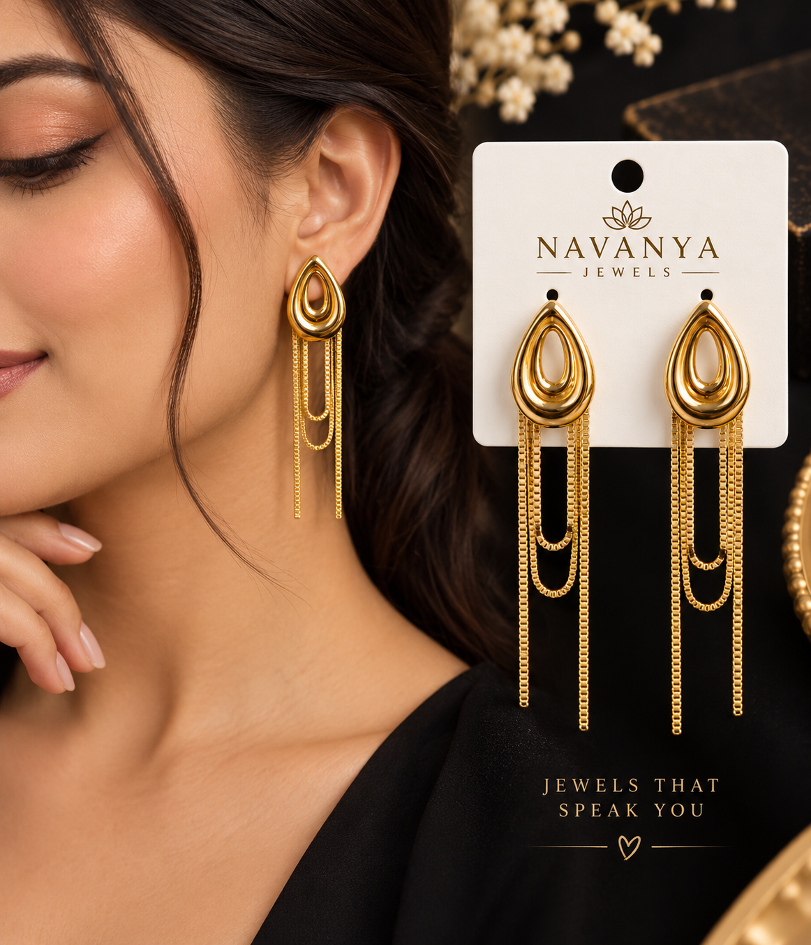 Navanya Gold Cascade Earrings