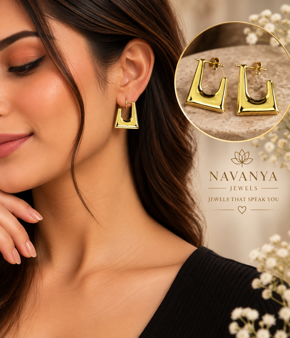 Polished Gold Geometric Hoop Earrings