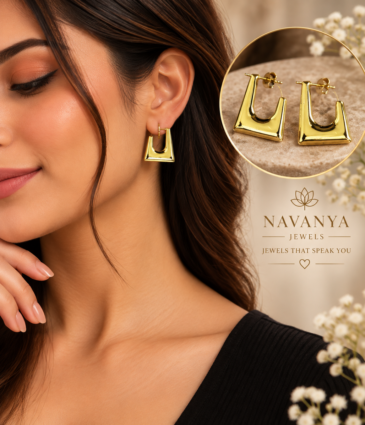 Polished Gold Geometric Hoop Earrings