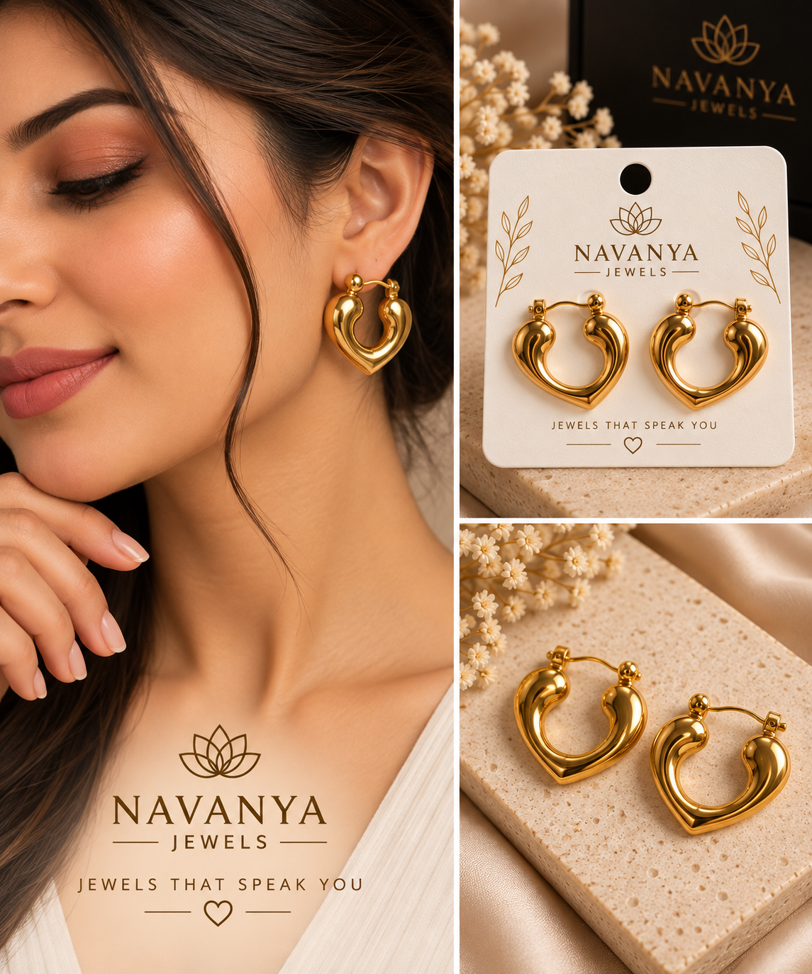 Gold Heart Hoop Earrings