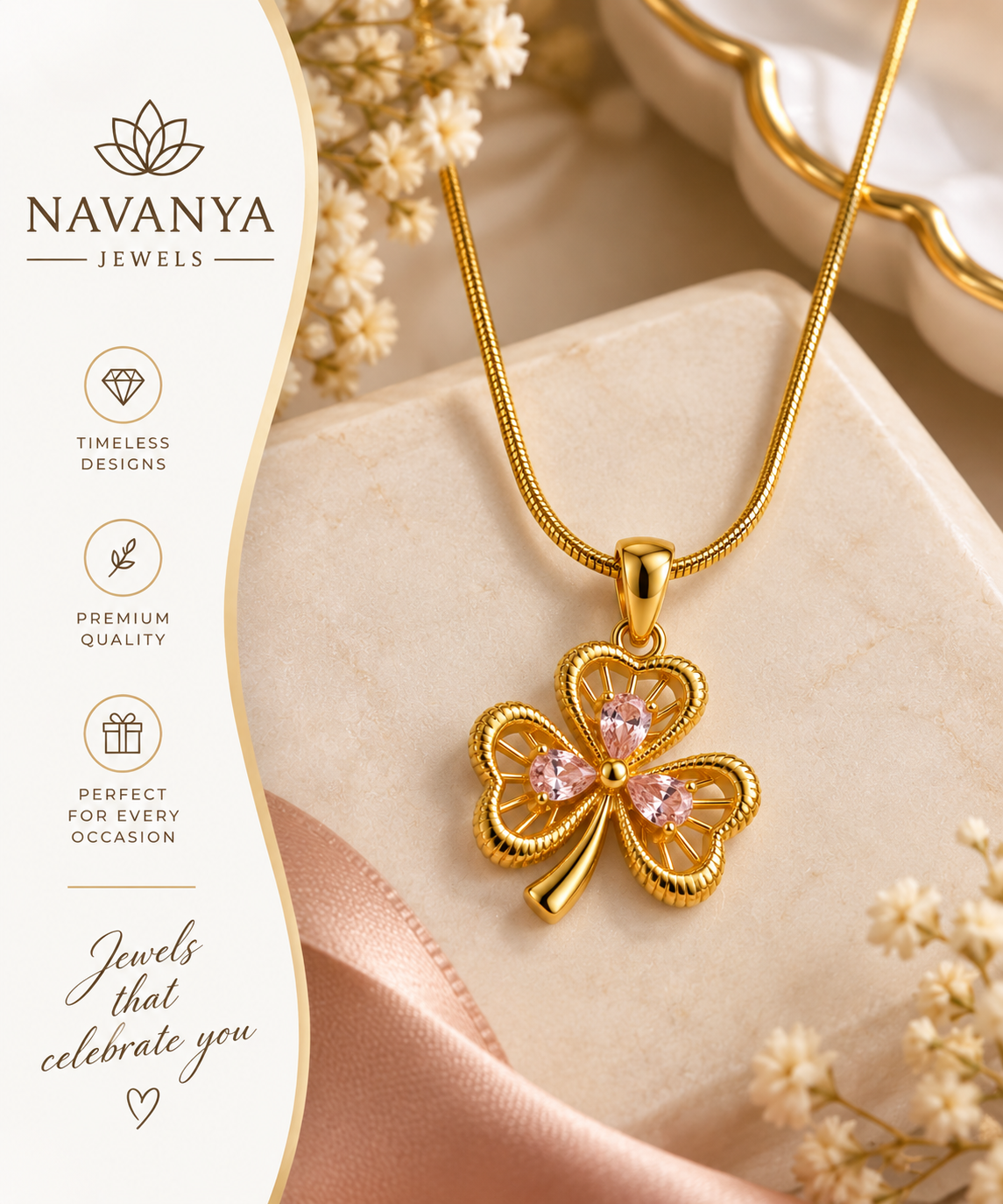 Elegant Gold Clover Pendant Necklace