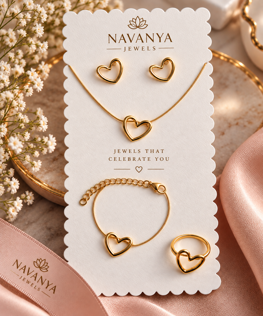 Navanya Gold Heart Jewelry Set