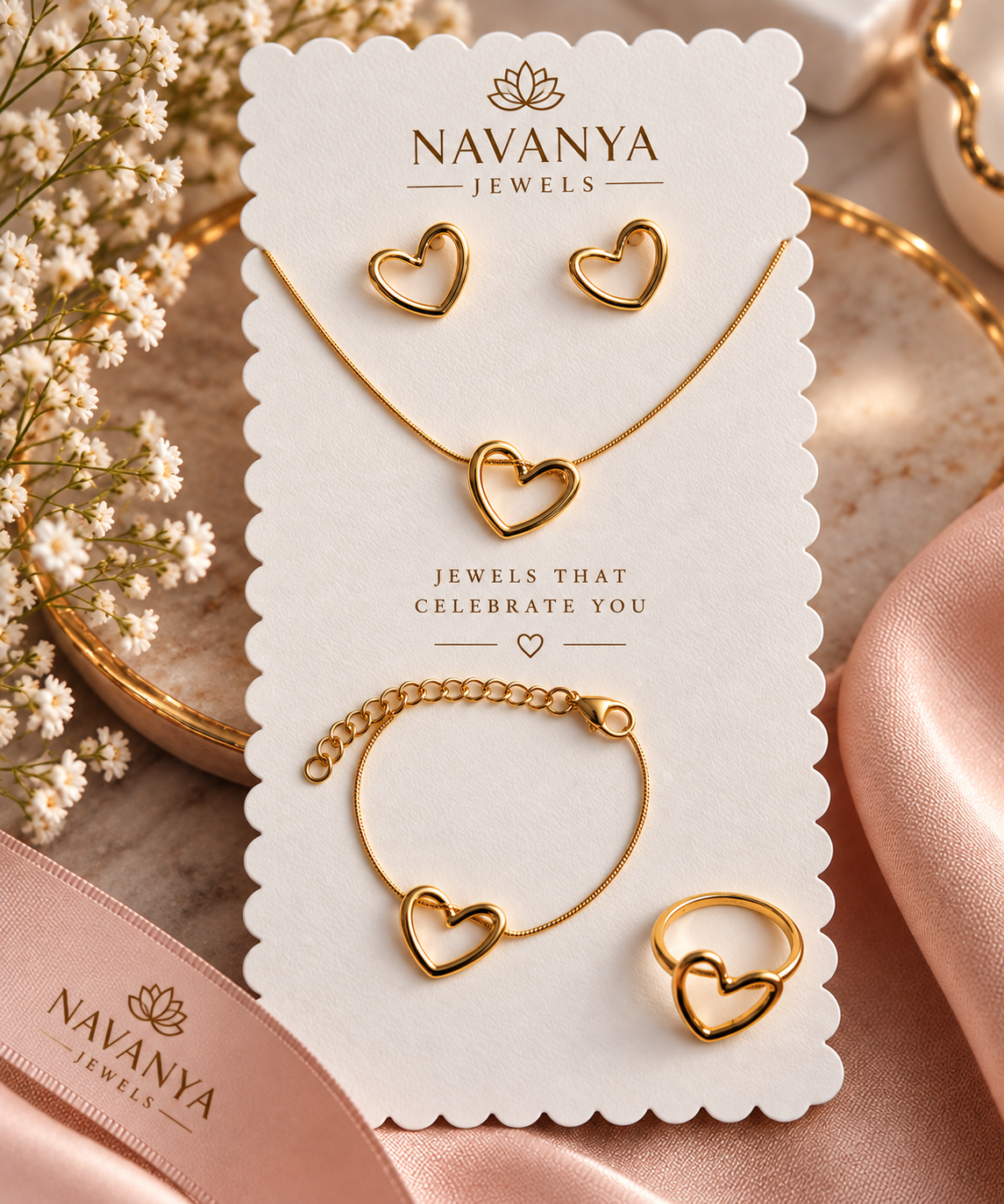 Navanya Gold Heart Jewelry Set