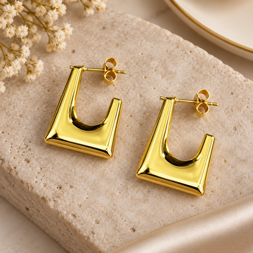Polished Gold Geometric Hoop Earrings
