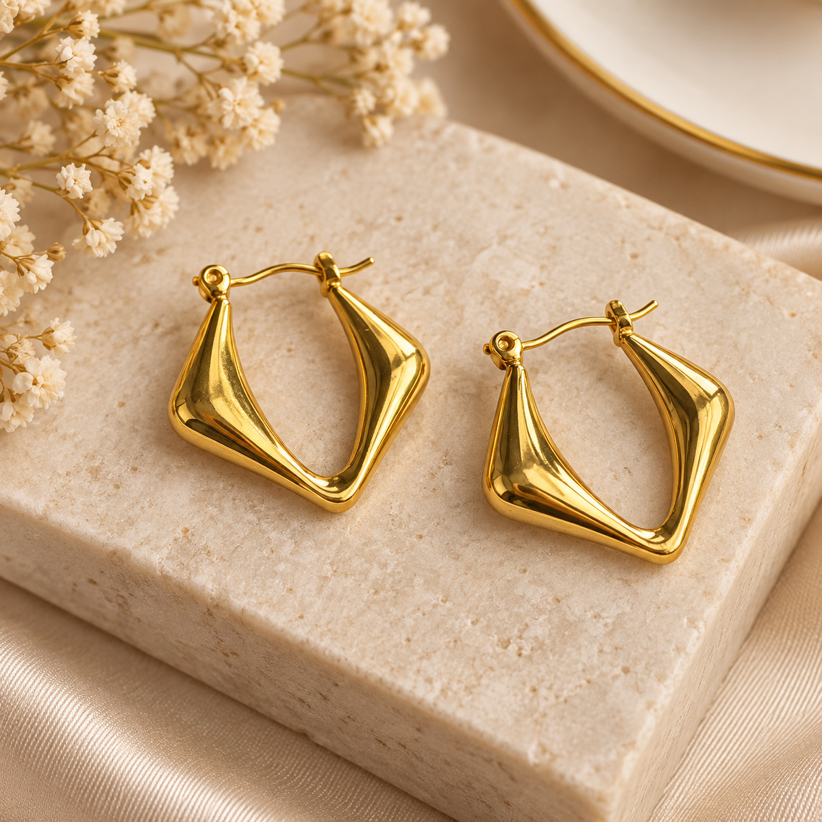 Golden Geometric Hoop Earring
