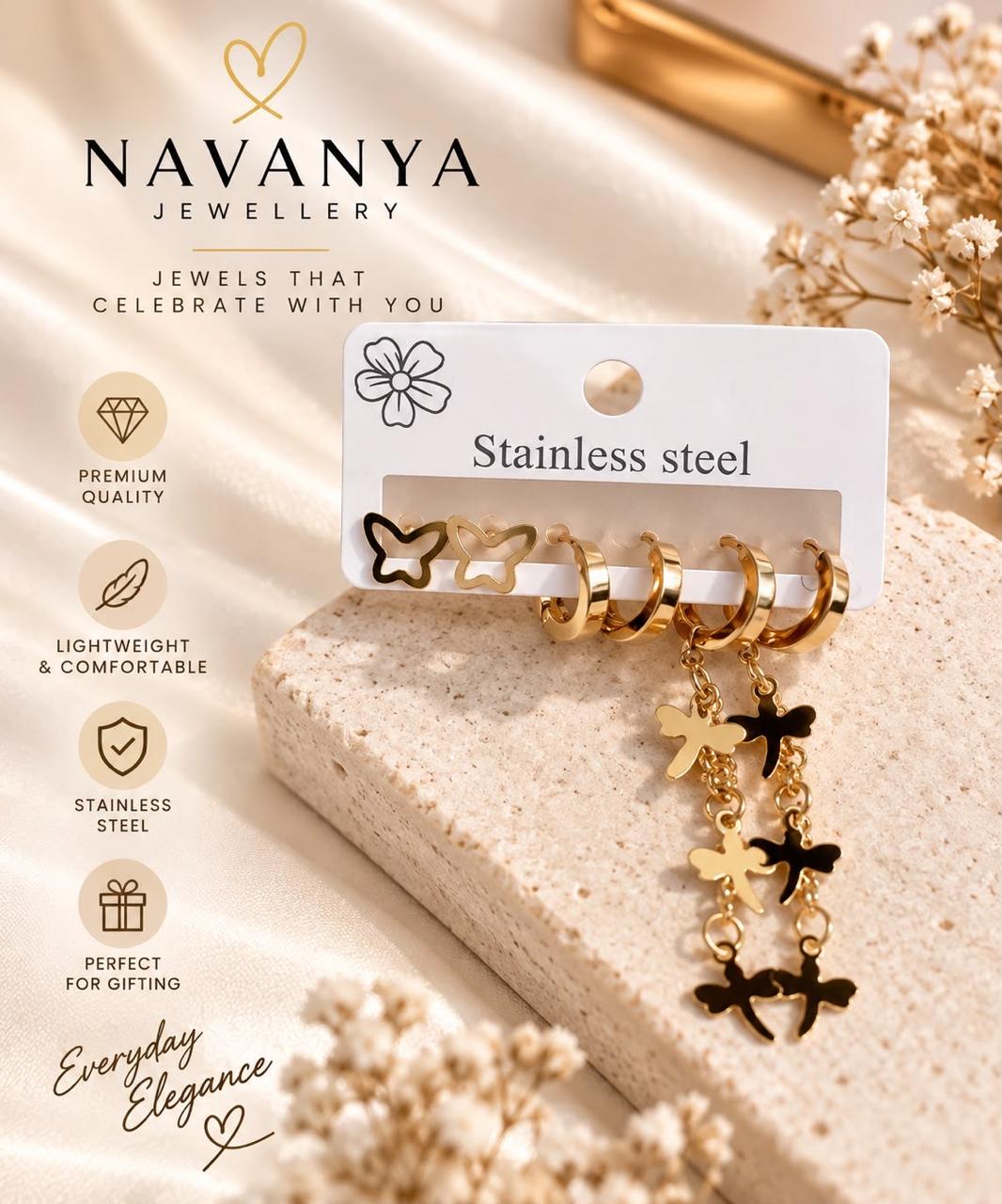 Navanya Butterfly Charm Cascade Earrings