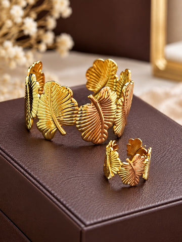 Navanya Golden Leaf Statement Cuff